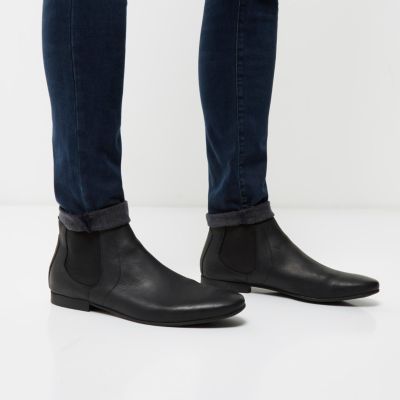 Black brushed leather Chelsea boots